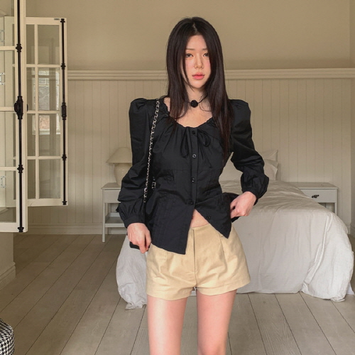 엣키츠 힙 키치 핀턱 스판 숏팬츠