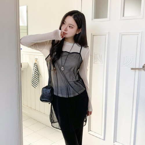 헤으레 도트 쉬폰 슬립 원피스 세트