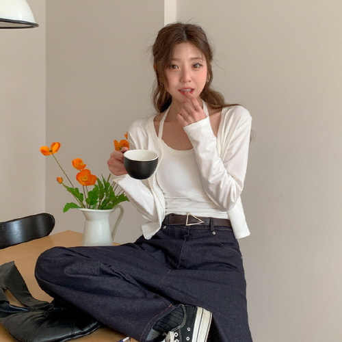 니키랑 여리핏 홀터넥 캡나시 브이넥 가디건 세트
