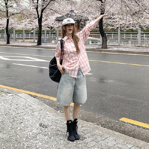 파기성 오버핏 컬러 체크 셔츠