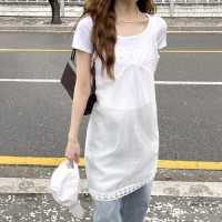 번티 레이스 브이넥 레이어드 나시 미니원피스