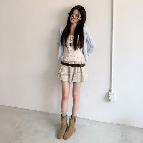 두자봄 레이스 셔링 진주 가디건 나시 세트