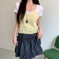 커게데 브이넥 파스텔 펀칭 니트 뷔스티에 나시
