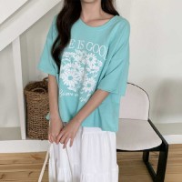 서수진 오버핏 플라워 프린팅 뒷리본 반팔 티셔츠