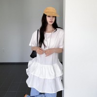 소체푸 나일론 캉캉 프릴 반팔 미니 원피스