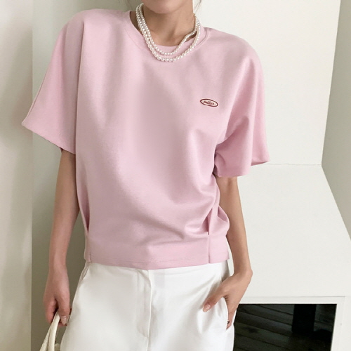 담거근 버터 자수 벌룬 반팔티