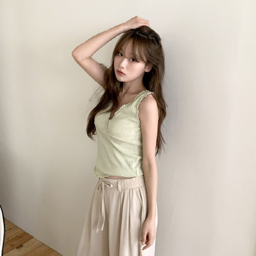 림더솔 펀칭 레이스 브이넥 랩 나시