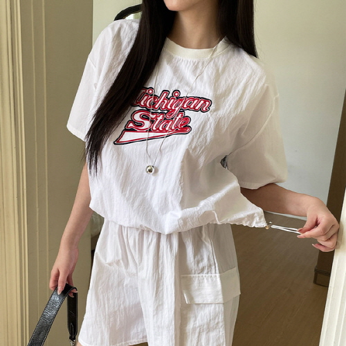 솔터산 나일론 미시간 자수 반팔 맨투맨