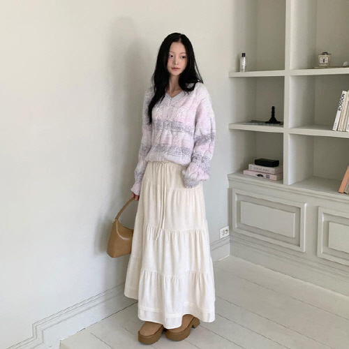 르헌바 골지 캉캉 밴딩 스트링 롱 스커트