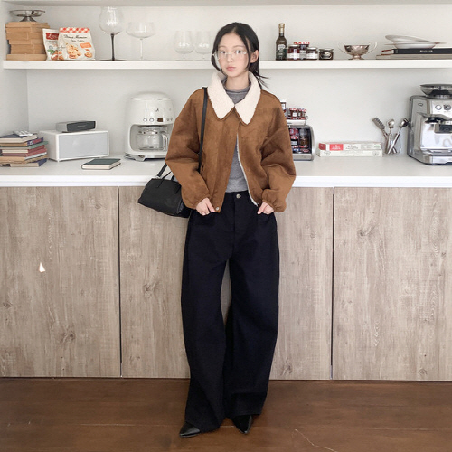 코히쿠 덤블 카라 스웨이드 무스탕 자켓