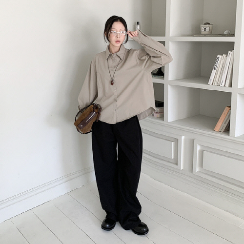 누지에 베이직 절개 오버핏 코튼 셔츠