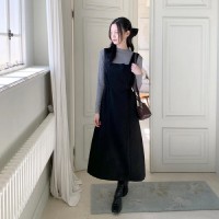 뮤주서 터틀넥 긴팔티 모직 뷔스티에 원피스 세트
