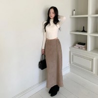 즈진주 스웨이드 버클 랩 뒷트임 H라인 롱 스커트